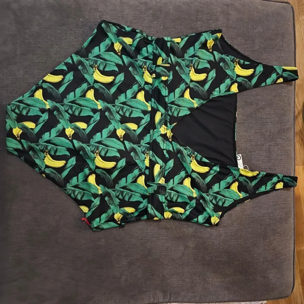 Ganni Women's Green Banana Tree-Print Recycled Belted One-Piece Swimsuit Size 52